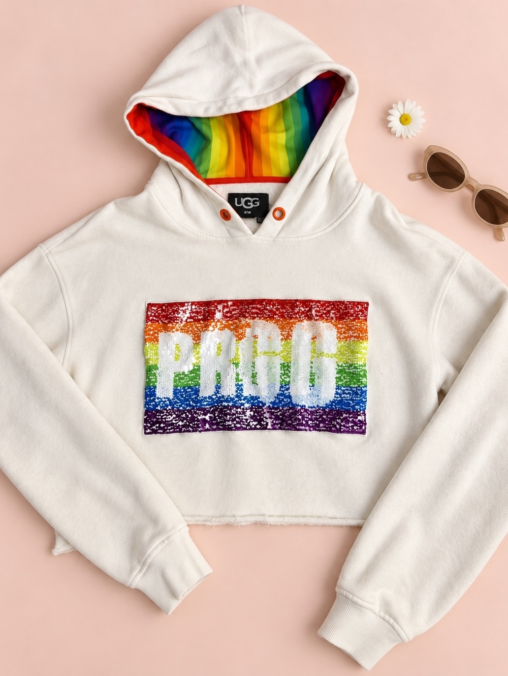 UGG Pride Keira cropped unisex hoodie with rainbow reversible sequin PRIDE M